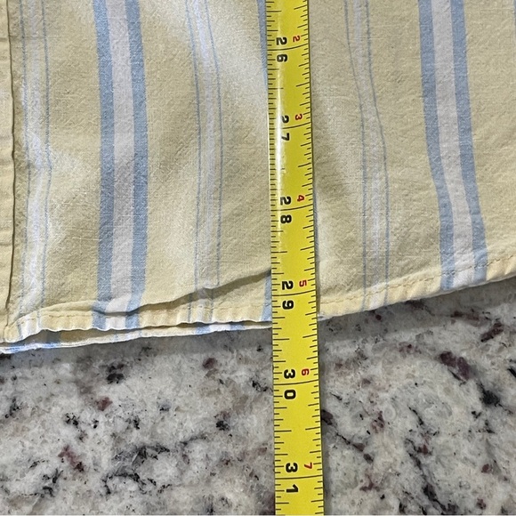 L.L. Bean Yellow Blue Striped Linen Blend Size Large Button Up Short Sleeve Mens - Picture 5 of 5